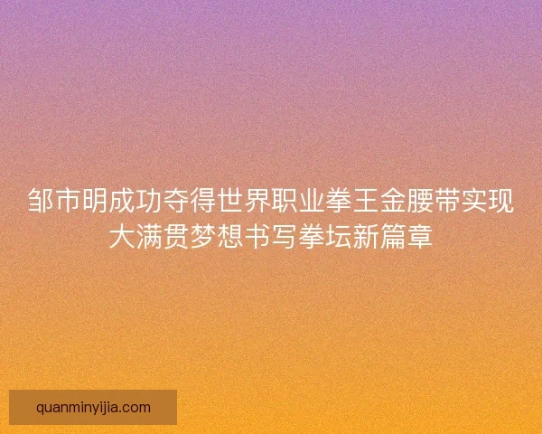 邹市明成功夺得世界职业拳王金腰带实现大满贯梦想书写拳坛新篇章