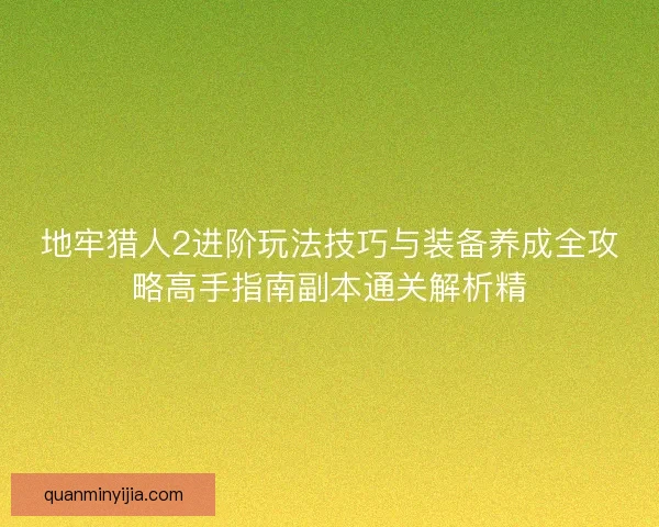 地牢猎人2进阶玩法技巧与装备养成全攻略高手指南副本通关解析精